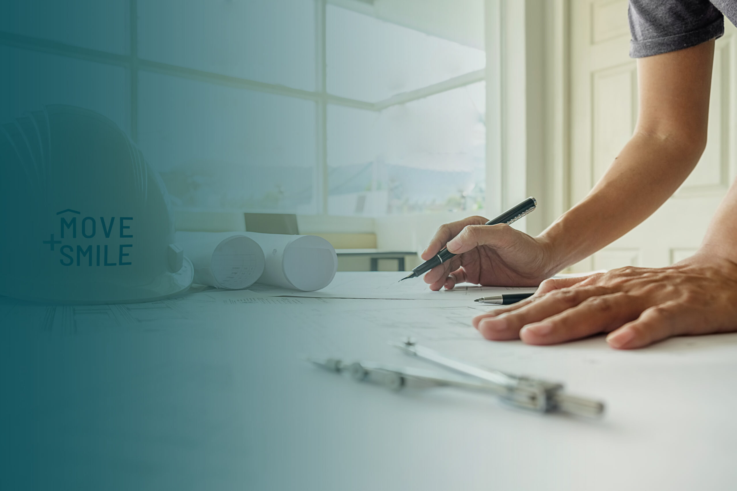 Hands of Engineer working on blueprint,Construction concept. Eng